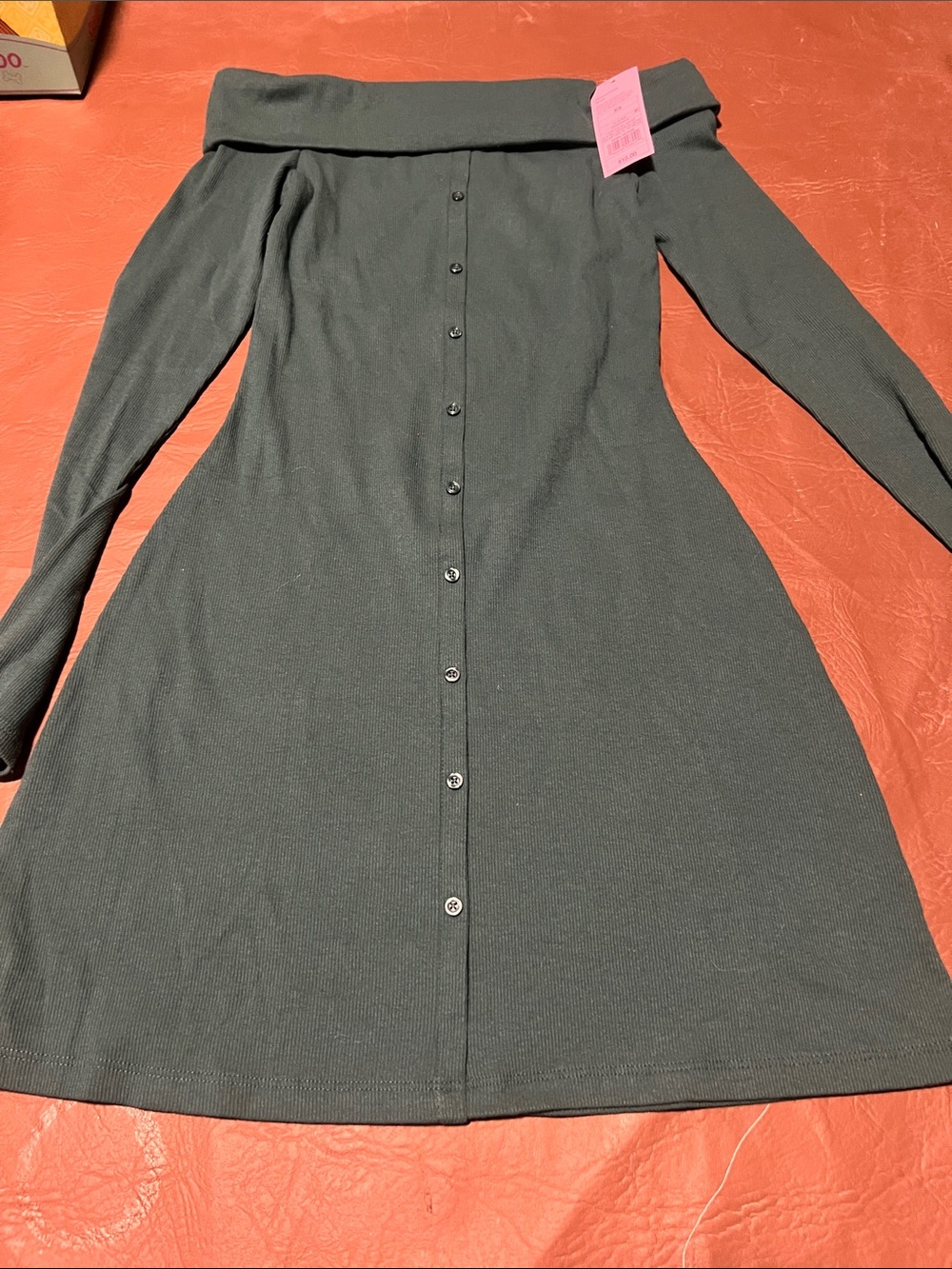 wild fable Off-Shoulder Button-Front Long Sleeve Dress in Forest Green